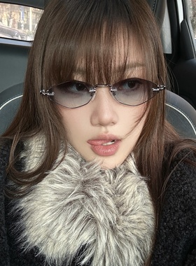 无框多边猫眼渐变灰蓝显瘦太阳镜