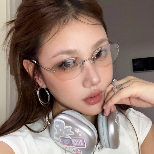 复古无边框渐变水银色猫眼墨镜女