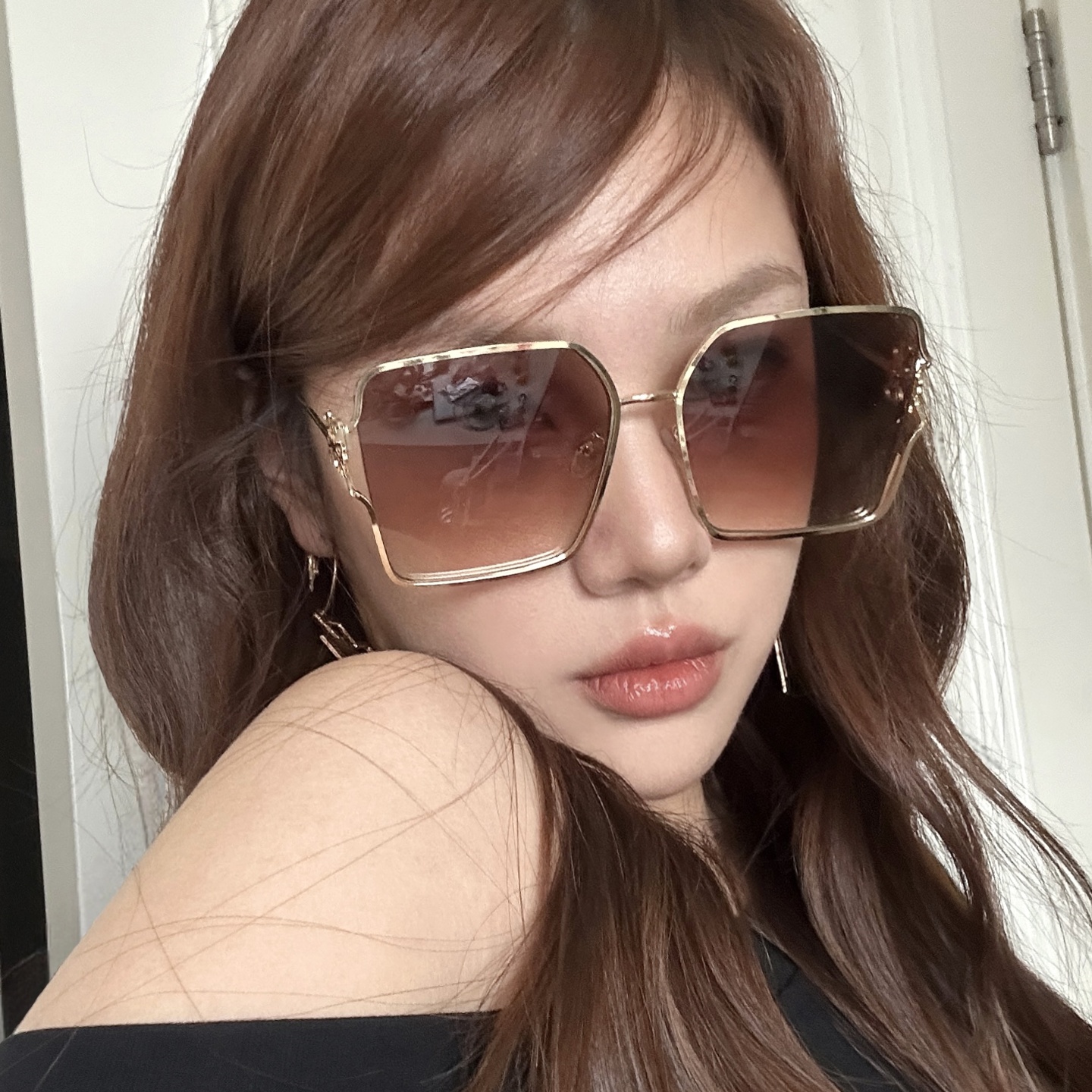 欧美复古金属老钱风超大方框渐变茶色墨镜女圆脸显瘦高级感太阳镜