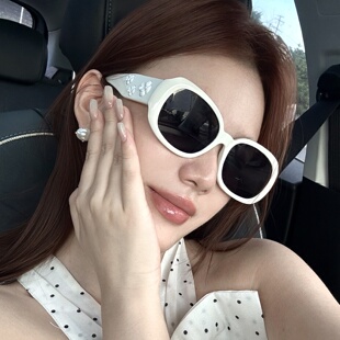 夏季白色山茶花墨镜女大框椭圆形显瘦高级千金感度假遮阳太阳眼镜