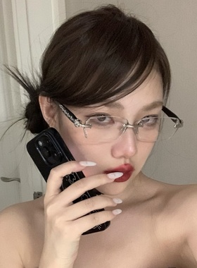 2025新款防蓝光无框切边女金属重工艺素颜眼镜Y2K复古辣妹欧美风