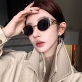 金属边老钱风椭圆猫眼方圆脸显瘦镂空镜腿欧美辣妹风高级感太阳镜