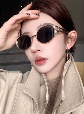 欧美金属边老钱风猫眼防晒太阳镜