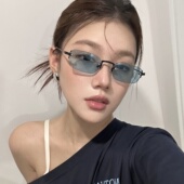 无边黑框墨镜女高级感蓝绿色Y2K辣妹太阳眼镜防紫外线亚裔辣妹风