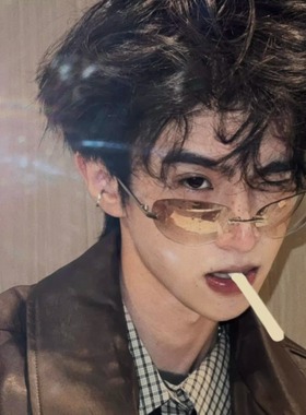 韩版潮男无框猫眼渐变水银色墨镜