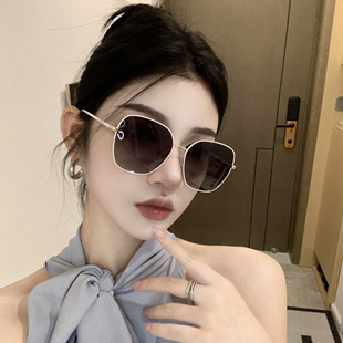 金属白边渐变灰高级感网红偏光墨镜女潮方圆脸显瘦韩版潮太阳眼镜