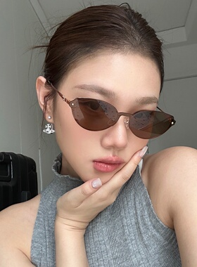 复古无框猫眼墨镜女潮金属高级