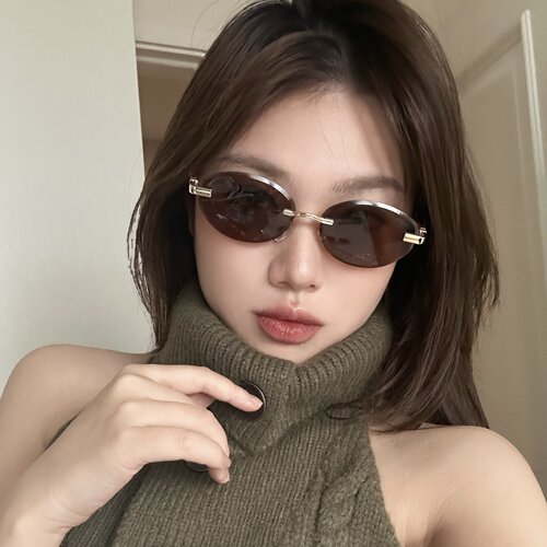 复古辣妹无框椭圆猫眼显瘦墨镜