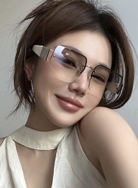 复古无框方形透明水银色圆脸墨镜