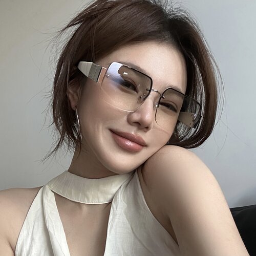复古无框方形透明水银色圆脸墨镜