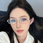 高智氛围感女金属银色眼镜框椭圆形素颜方圆脸显瘦可配近视欧美风