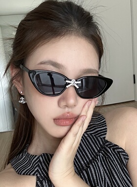 梦幻蝴蝶结鼻梁黑色猫眼墨镜显瘦