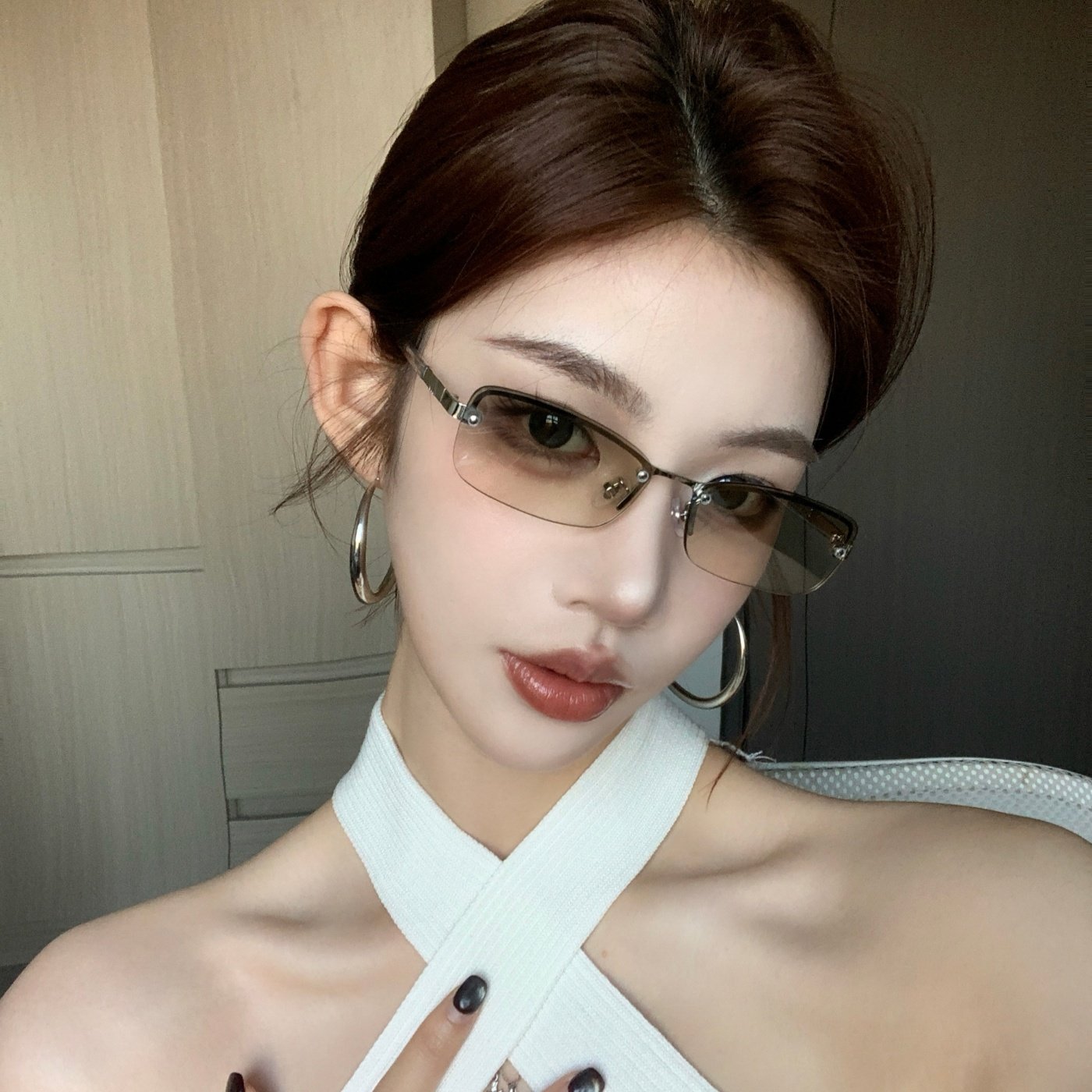 金属半框渐变水银方形老钱风墨镜韩女潮大圆脸显瘦高级感太阳眼镜