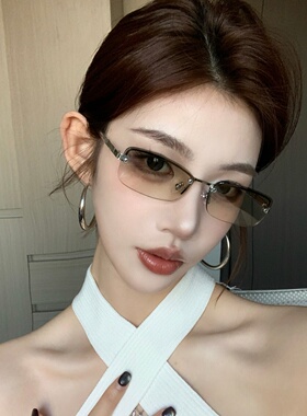 韩风老钱风半框水银显瘦太阳镜女