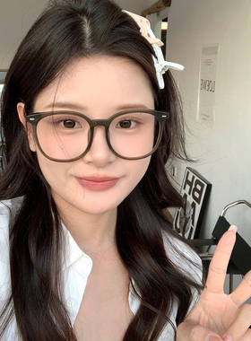 韩版潮大圆框素颜橄榄绿色近视眼镜架男女网红板材脚显脸小防蓝光