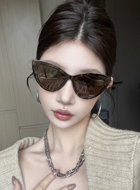 复古个性豹纹茶猫眼墨镜可配近视