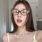 月神系列珍珠镶嵌个性 豹纹猫眼素颜眼镜小框欧美辣妹配近视度数女