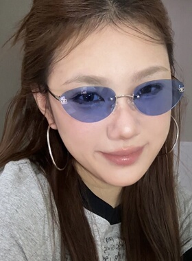 复古无边框猫眼墨镜Jennie同款女
