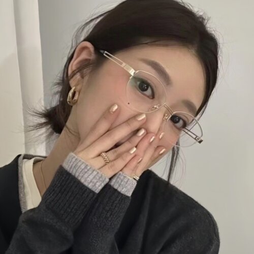 金属老钱风半框细边椭圆猫眼眼镜