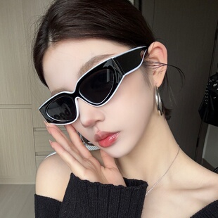 2026春夏熊猫配色墨镜女猫眼方圆脸显瘦高级网感太阳镜欧美辣妹风