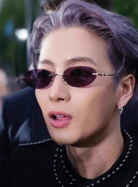 2025新王嘉尔同款无框小方形墨镜男潮韩版高级网感紫色太阳眼镜女