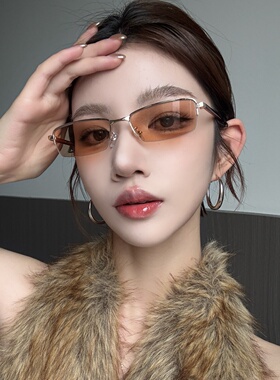 老钱风金属半框茶色小脸墨镜女