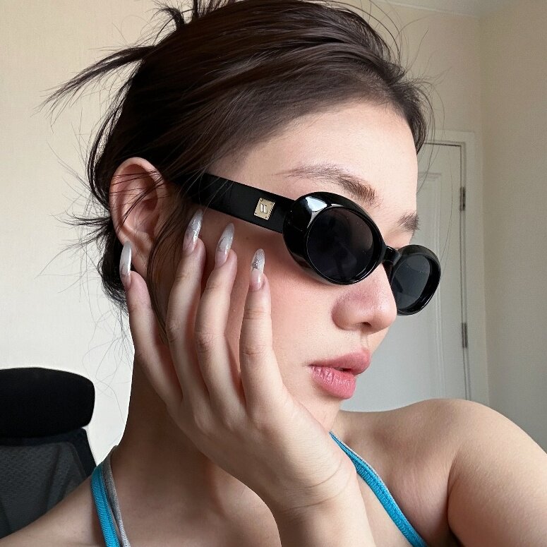 复古黑色小脸椭圆猫眼墨镜女方脸显瘦气质高级网感欧美风太阳镜男