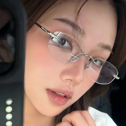 复古无框镶钻猫眼素颜显瘦眼镜