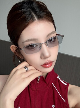 复古金属半框窄方透灰防UVB墨镜