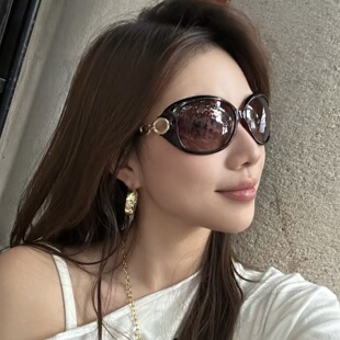千禧辣妹复古风大框渐变茶金属拍照墨镜女方圆脸显瘦高级太阳眼镜