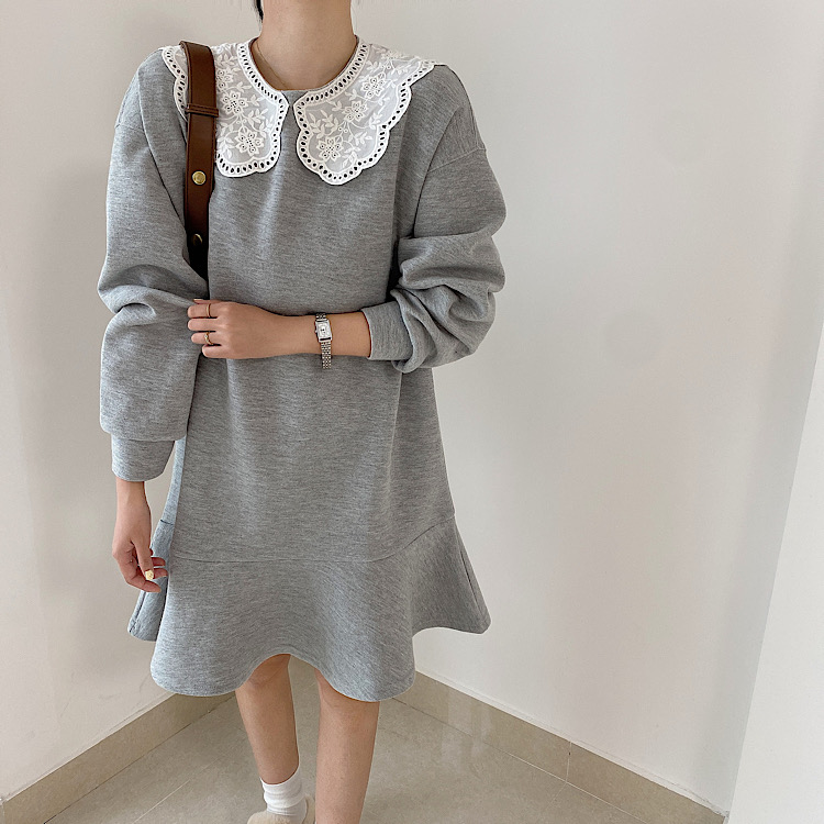 Real shot ghost horse girl embroidered doll collar fishtail skirt sweater dress