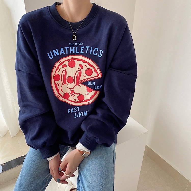 Round neck Pullover loose sweater with cartoon pattern