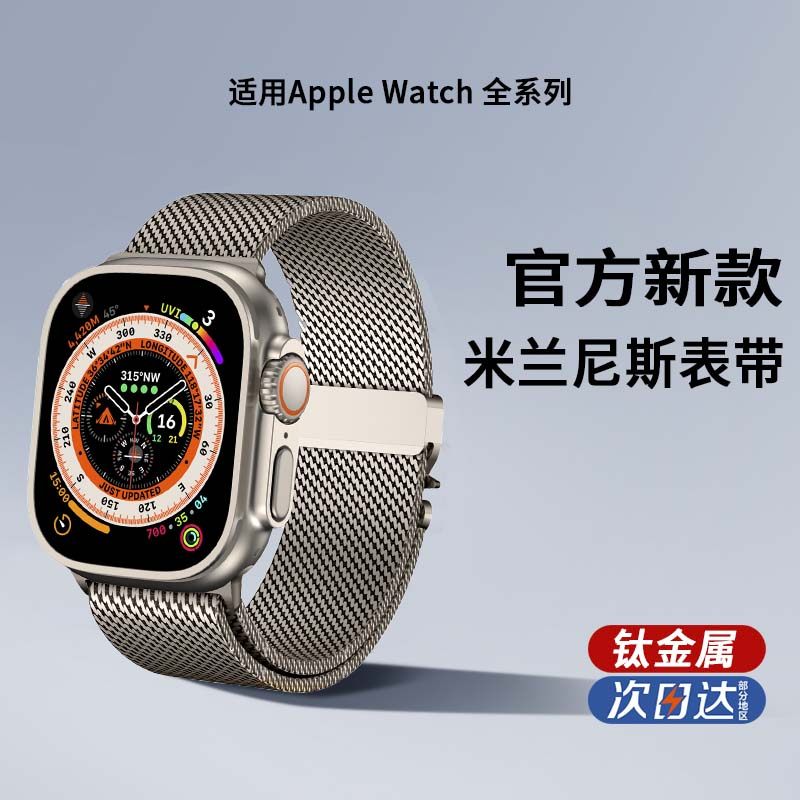 适用苹果手表表带applewatch表带ultra2代/S9/8se金属iwatch10米兰尼斯表带49mm新款7降落伞式卡扣个性小众潮