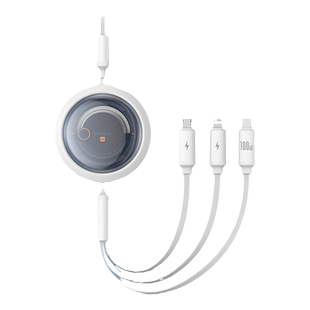 倍思数据线三合一伸缩充电线100W超级快充一拖三多头适用苹果华为安卓iPhone15promax多功能手机车载充电器线