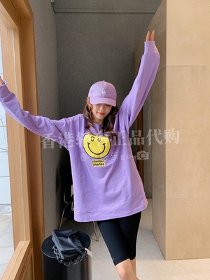 CHESTER CHARLES 春夏女款阳光卡通笑脸字母印花长袖T恤香港代购