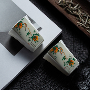 德化白瓷行方杯石榴12花神系列品茗杯茶杯主人茶杯茶盏礼盒装