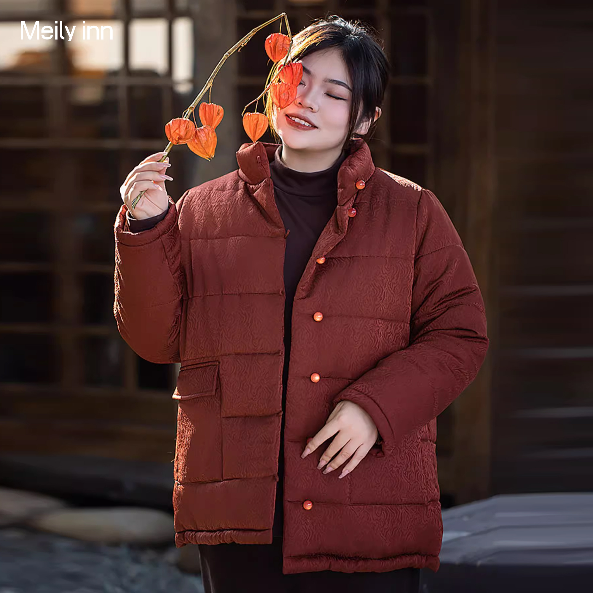 美丽客栈大码立领宽松版外套棉服