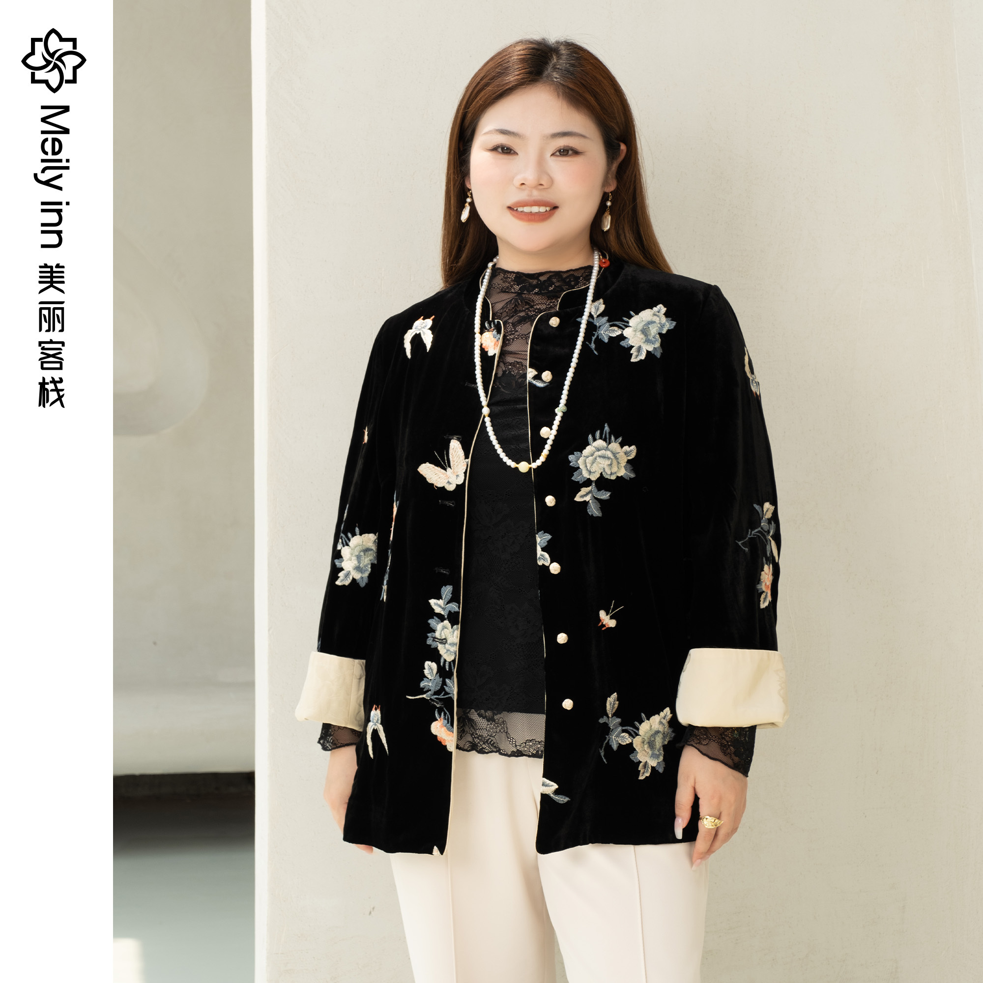 美丽客栈真丝丝绒新中式外套女秋