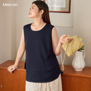 美丽客栈高端大码 上衣 通勤醋酸吊带背心女胖mm内搭可外穿宽松无袖