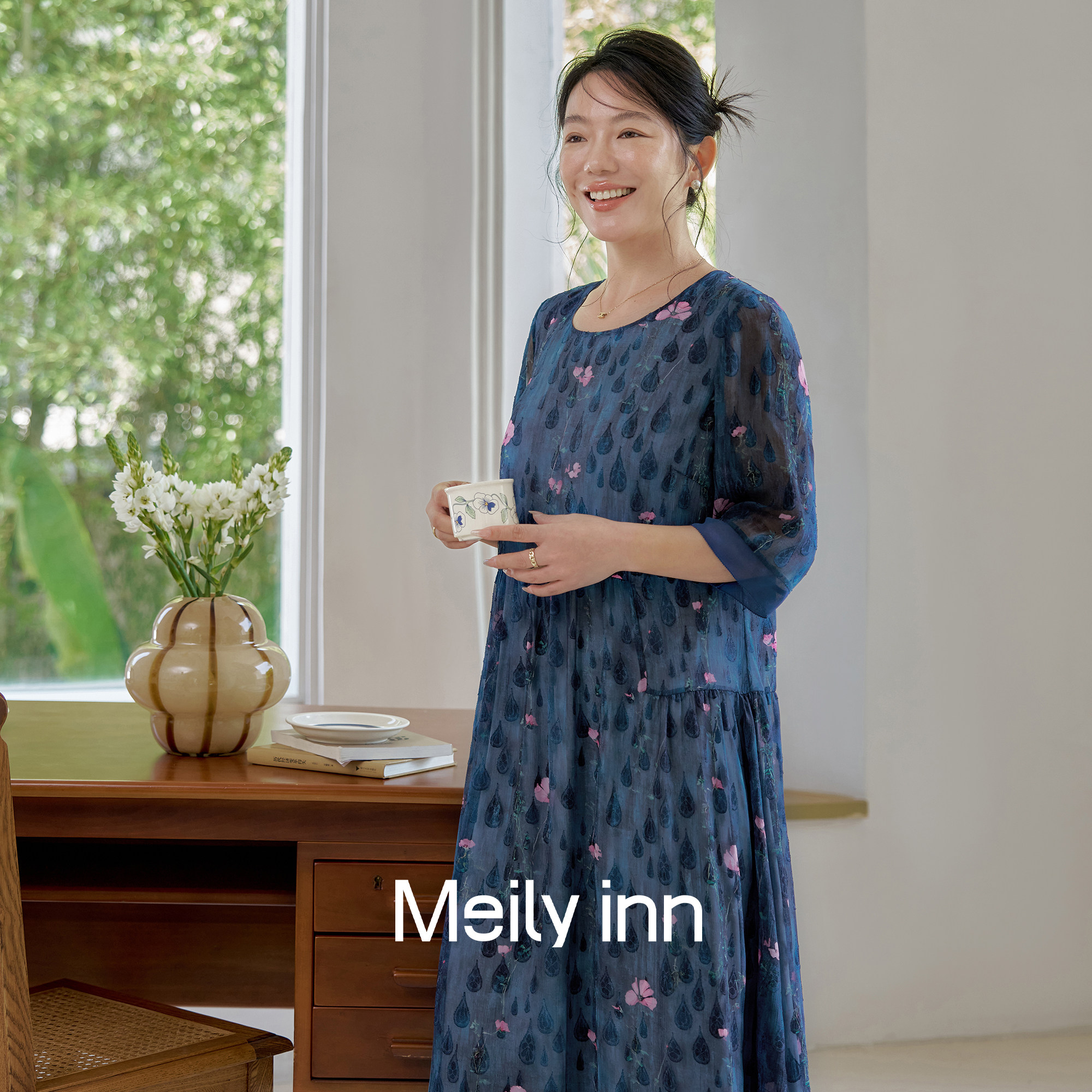 美丽客栈原创高端大码连衣裙女夏微胖mm轻国风简单大方中长款裙子