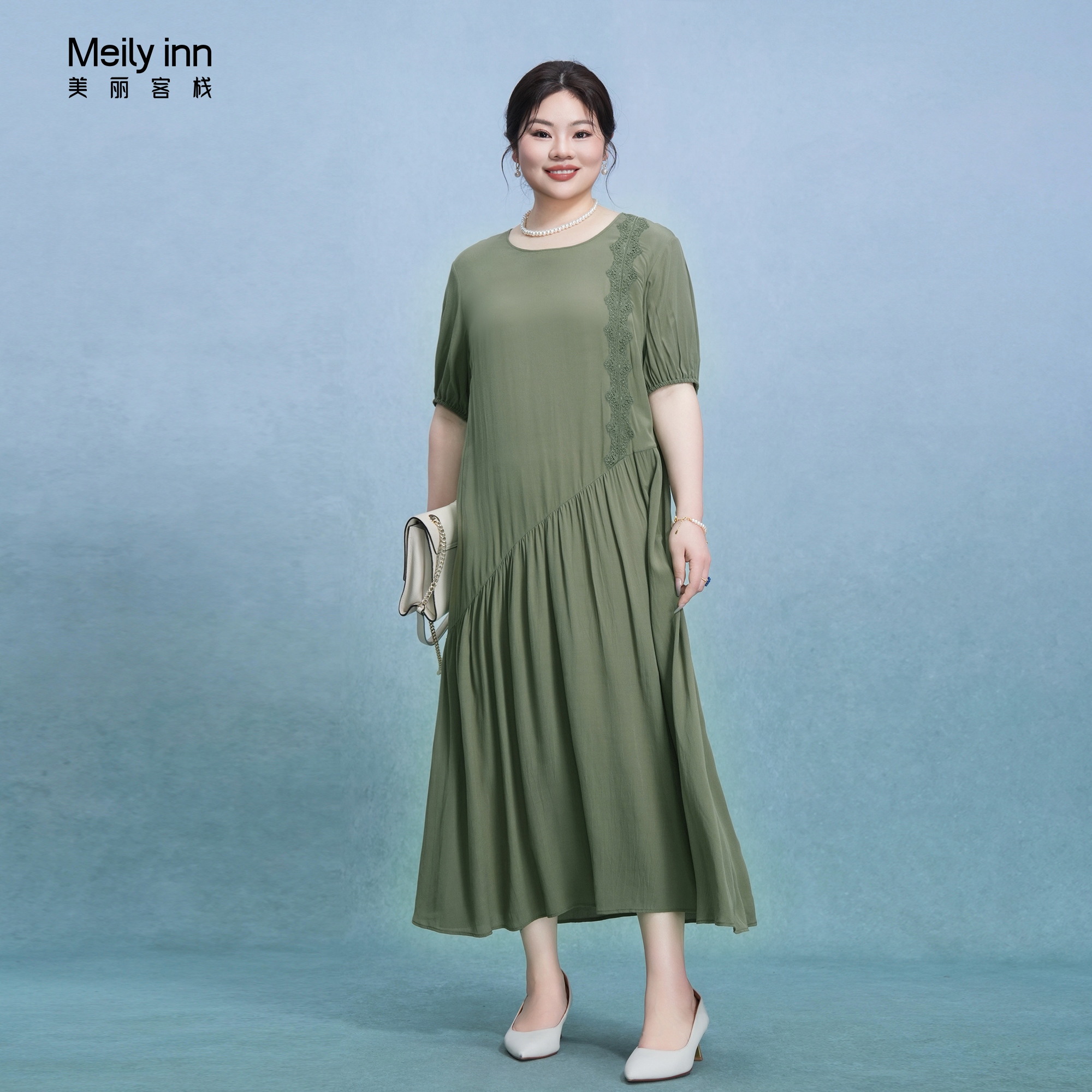 美丽客栈原创高端大码女装胖mm200斤加肥加大抗静电人丝连衣裙春
