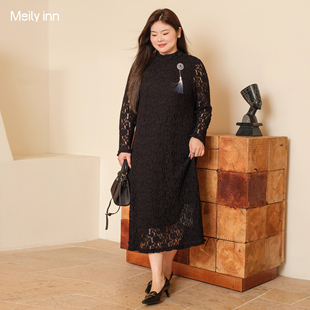 美丽客栈秋冬新款蕾丝提花高级感百搭打底裙大码女装定制连衣裙女