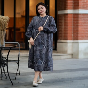 【文艺范】美丽客栈云游连衣裙女大码胖mm秋季宽松遮肉休闲衬衫裙