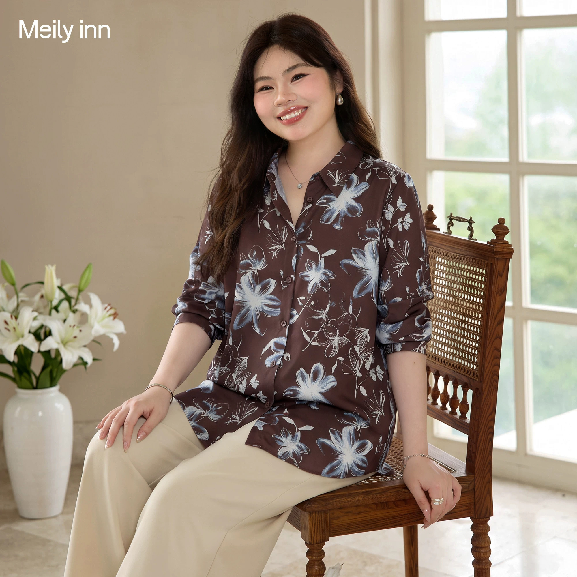 美丽客栈高端大码女装衬衫高级感轻奢减龄洋气胖mm宽松显瘦上衣