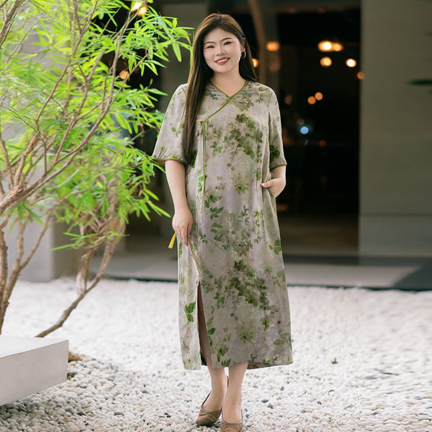 【蔓蔓笙箫】美丽客栈复古优雅旗袍女夏胖mm大码新中式气质连衣裙