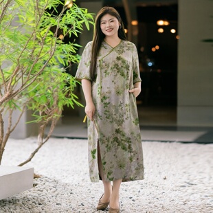 新中式 美丽客栈复古优雅旗袍女夏胖mm大码 气质连衣裙 蔓蔓笙箫