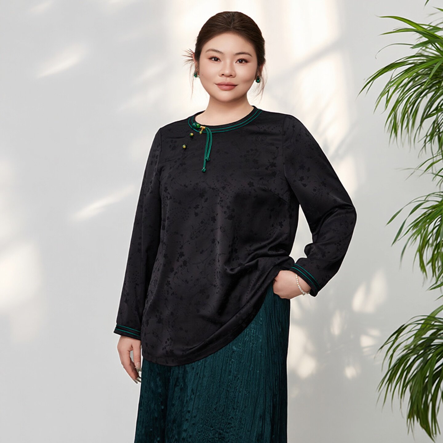 美丽客栈原创高端大码女装胖mm200斤加肥加国风提花无龄感春衬衫