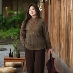 女打底衫 美丽客栈2026春针织提花上衣女原创高端大码 竹影节节