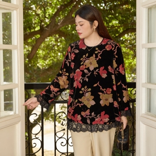 胖mm120 美丽客栈大码 100%桑蚕丝丝绒衬衫 2025冬新款 220斤女 女装