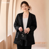 提花V领开襟外套胖mm200斤显瘦上衣 早秋新中式 美丽客栈大码 女装